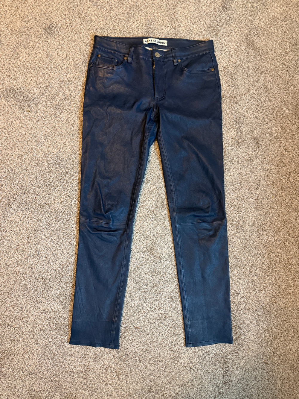 Acne Studios Navy Leather Pants Euro size 36